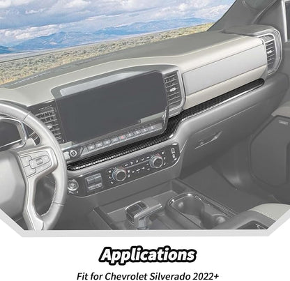 JeCar for Silverado Carbon Fiber Interior Center Console Dash Panel Cover Trim for 2022 2023 2024 2025 2026 Chevrolet Chevy Silverado 1500