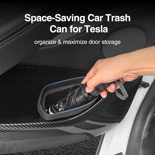 Car Trash Can for Tesla Model Y Juniper 2025, Silicone Car Door Side Trash Bin for Model 3 Highland Interior Accessories