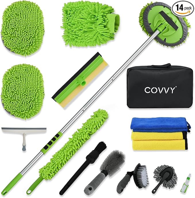 Car Detailing Kit Car Detailing Brush Set 62'' Mop Sponge with Long Handle&Chenille Replacement Head Auto Detailing Brushes Car Wash Kit Car Accessories Car Cleaning Tools for Interior/Exterior/Wheels