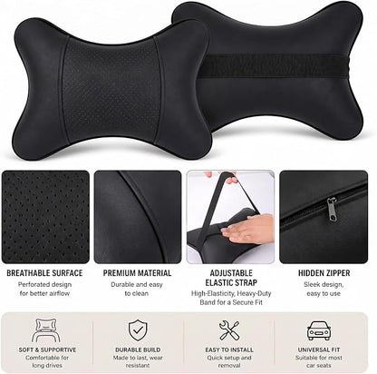Car Pillow for Car Neck Pillow for Driving Seat Leather Neck Support Soft Cushion Support Head-Rests for Vehicle Sleeping with Elastic Adjustment Strap 2PCS (Neck, Violet)
