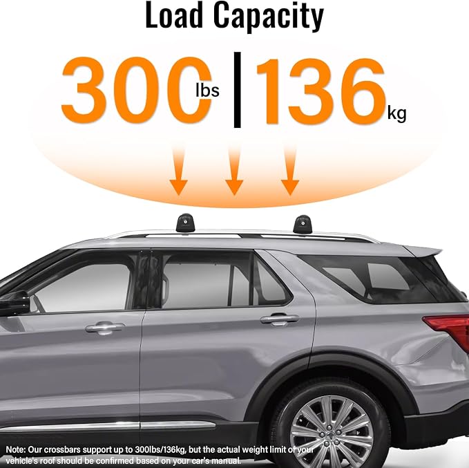 300lbs Roof Rack Cross Bars Compatible with Ford Explorer 2020-2026, Heavy Duty Aluminum Lockable Roof Rails Crossbars Rooftop Cargo Luggage Basket Carrier Bike Kayak Snowboard