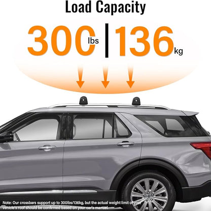 300lbs Roof Rack Cross Bars Compatible with Ford Explorer 2020-2026, Heavy Duty Aluminum Lockable Roof Rails Crossbars Rooftop Cargo Luggage Basket Carrier Bike Kayak Snowboard