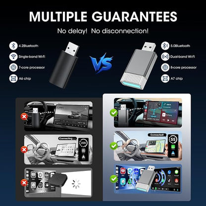 2in1 Mini Wireless Carplay Adapter for Apple iPhone & Android Auto,Plug in Auto Play Wired to Wireless Small Dongle Car Adapter for Cars 2016+ Toyota/Honda/Cadillac/Ford/Chevrolet/Jeep