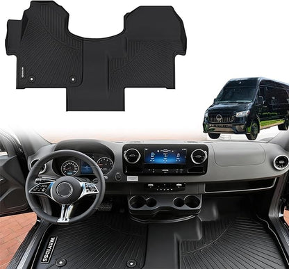 Floor Mats Fits 2019-2025 2026 Mercedes Benz Sprinter 1500/2500/3500/4500（Only Fit Cargo Van/Cab Chassis） TPE All Weather Protection Car Front Row Mats, Black mat Accessories for Sprinter