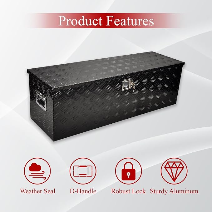 48''Inch Aluminum Truck Tool Box Truck Bed Toolbox Truck Trailer Chest Box Trailer Underbody Storage Organizer Waterproof Square Storage Organizer w/Lock & Keys Black(‎48" Lx15 Wx15 H)