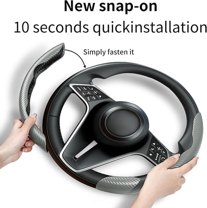 Carbon Fiber Steering Wheel Cover, 2-Piece Set Anti-Skid Comfortable Grip Segmented Butterfly Design, Easy Snap-On Installation Universal Fit 99% Cars, Gray