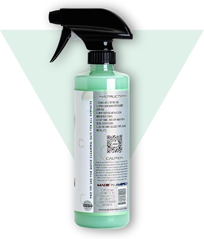 AquaClean WIPEDOWN Ceramic Quick Detailer Spray & Waterless Wash | SiO2 Hydrophobic Coating | Car, Truck, Boat, RV, Motorcycle & Off-Road | UV Protection | Shine & Protect | USA Made | 16oz