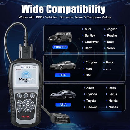 Autel MaxiLink ML619 OBD II Scanner - Same as AL619, ABS & SRS Diagnostic Tool for 1996+ Vehicles, Up of AL519 ML519, Code Reader with Live Data & Troubleshooting Tips