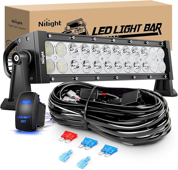 Nilight 13.5Inch 72W Curved Spot Flood Combo Led Light Bar Off Driving RoadFog Light 12V On/Off Switch 16AWG Wiring Harness Kit-1 Lead,2 Year Warranty