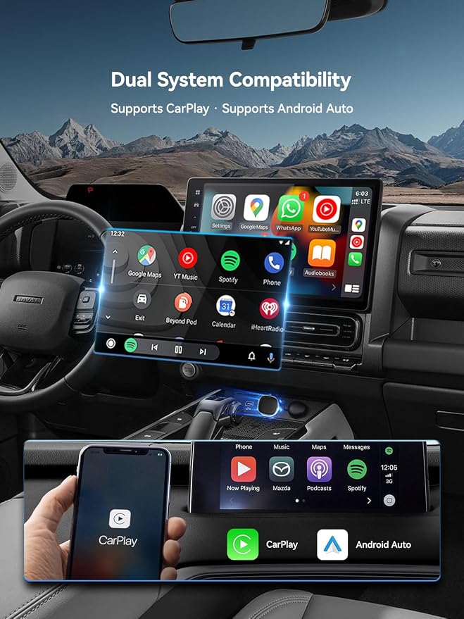 2-in-1 Wireless CarPlay Adapter USB C for Factory Wired CarPlay and Android Auto, One-Click Phone Switching, 5GHz WiFi Bluetooth 5.0 Auto Reconnect, Metallic Gray