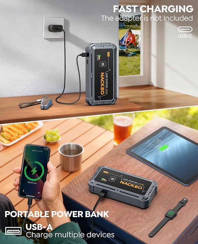 Car Jump Starter 7000A Car Battery Jump Starter Portable Pack for Up to All Gas and 10.0L Diesel Engine 12V Jump Box, Jump Pack, Battery Booster with Jumper Cable, Lights,Storage Case, Compact