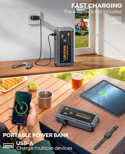 Car Jump Starter 7000A Car Battery Jump Starter Portable Pack for Up to All Gas and 10.0L Diesel Engine 12V Jump Box, Jump Pack, Battery Booster with Jumper Cable, Lights,Storage Case, Compact