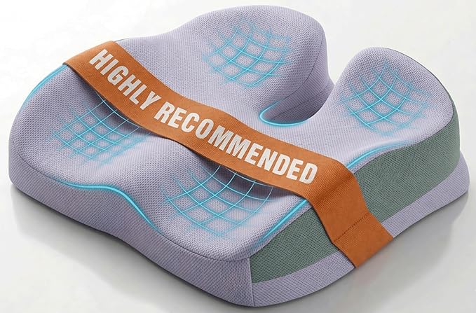 Seat Cushions for Office Chairs Wheelchair Cushion for Long Sitting Back Pain，Memory Foam Seat Car Computer Desk Chair Cushion，Coccyx Cushion for Tailbone Pain Relief Office Chair Butt Pillow Purple
