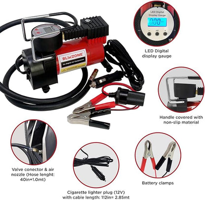 BLIKZONE Emergency Roadside Kit for Car –81-Piece Auto Safety Set with Digital Air Compressor, Jumper Cables, Flat Tire Repair Tools & Compact Storage Bag