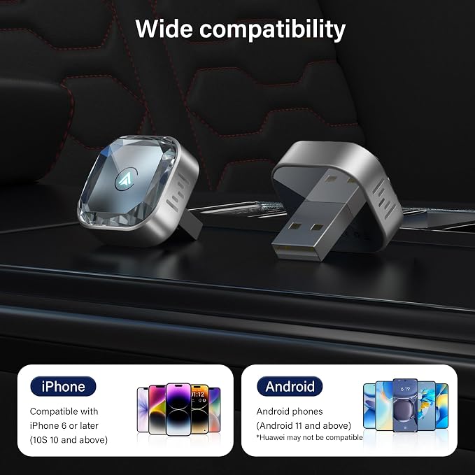 Wireless CarPlay Adapter for Apple iPhone & Android, Plug and Play 2-in-1 Wireless Car Dongle Bluetooth 5.4 Car Play Adapter, Wired to Wireless USB-A/Type-C Port Mini Sized & Fast Connection