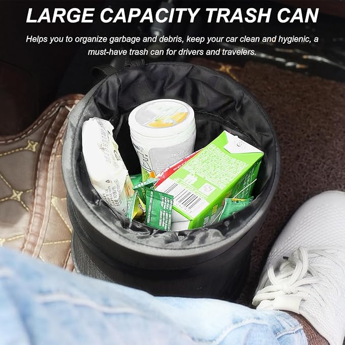 2 PCS Car Trash Can, Waterproof Portable Collapsible Pop-up Garbage Bin with Elastic Band, Automotive Mini Portable Hanging Rubbish Bin Trash Bag for Camping Traveling