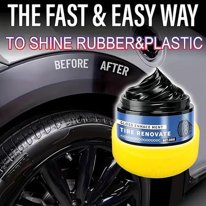 Car Tire Shine - 50g, Long Lasting Nourish Wax with Sponge | Tire Paste for Blackening, Durability, and Maintenance, Car Motorcycle Gloss Protection Detailing