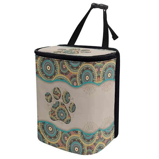 BIGCARJOB Bohemian Paw Car Trash Can for Back Seat,Multipurpose Car Garbage Bin with Adjustable Straps Reusable Auto Trash Bin Garbage Bags,Boho Car Accessories