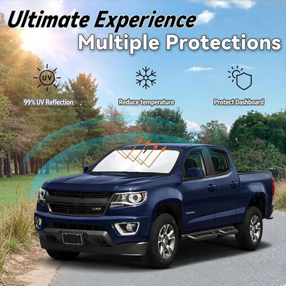 Windshield Sun Shade for 2015-2022 Chevy Colorado Chevrolet Colorado, Car Front Window Sunshade with 240T Sun Visor Protector Blocks UV Rays Heat Sun Shield Accessories