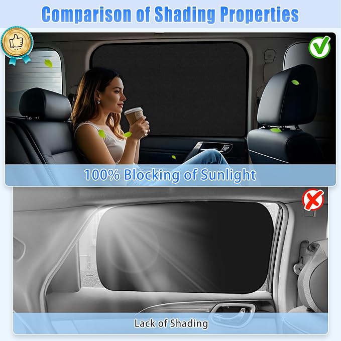 ZATOOTO Car Window Covers for Rear Side Window Curtains Suede Sun Shade for Privacy Blackout for UV Protection, Car Shades for Large Rear Window, 21.2×39.3in
