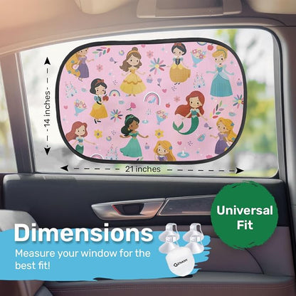 GENANY 2pcs Princess Window Sun Shade for Sedan SUV Truck (21x14 Inches), Sun Shades for Side Window, Accessories for Kids, Baby Window Shades, Summer Car Decor