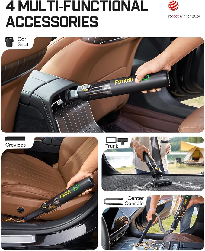 Fanttik V8 Mate Upgraded Cordless Car Vacuum, Portable Mini Vacuum with 13000pa Suction Power, 2 Suction Modes, Type-C Charge, Handheld Vacuum for Car, Small Tasks, Keyboards, Office Desk (Black)
