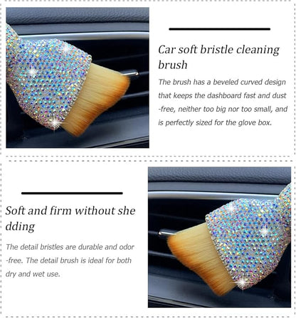 Bling Car Interior Dust Brush, Crystal Rhinestone Soft Auto Detailing Cleaning Brush, Sparkling Diamond Vehicle Dashboard Air Vent Cleaner for Women Girls, Universal for Vehicles (AB Color)