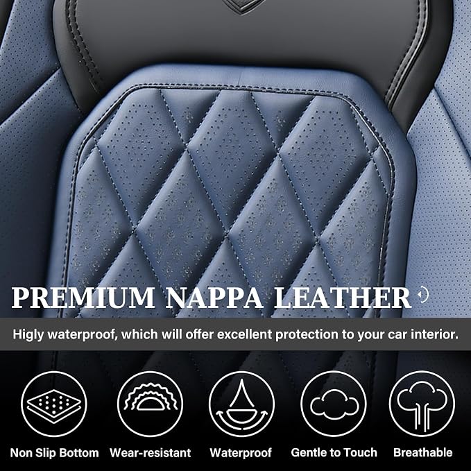 Coverado Seat Covers, Car Seat Cover Front Seats, Luxury Faux Leather Seat Cover, Black and Blue Seat Cover, Car Seats Protectors Waterproof, Automotive Seat Covers Universal Fit for Most Cars