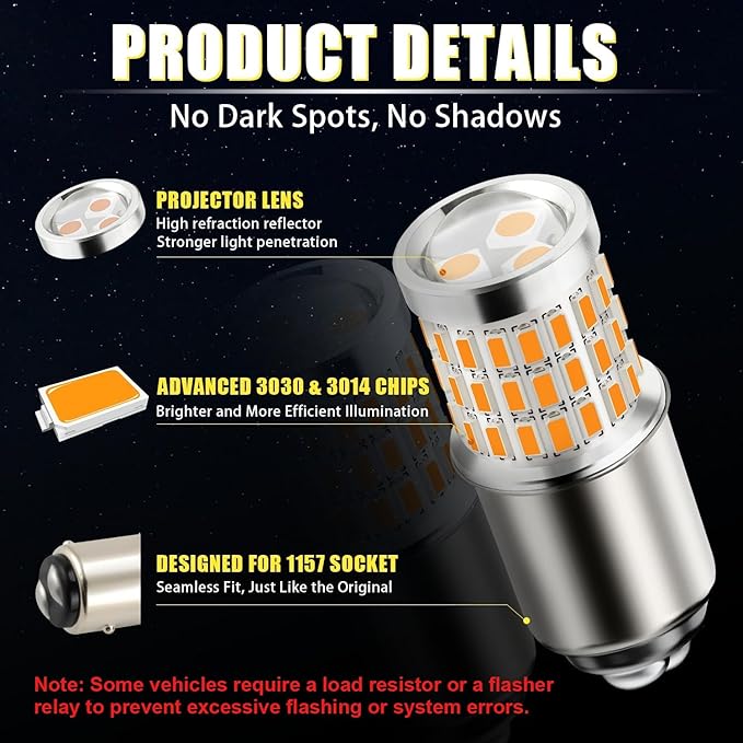 iBrightstar 1157 LED Bulb Amber, BAY15D 2057 2357 7528 LED Turn Signal Bulbs Super Bright for Vehicle Blinker Lights and Turn Signal Lights, 2 Pack
