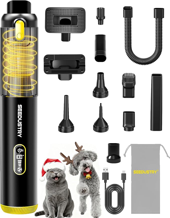 SEEDUSTRY Handheld Vacuum Cleaner Cordless, Mini Small Car Vacuum, Portable Pet Hair Vacuum, 3 Suction Modes-Up to 18000pa, 6 Blow & Suck & Deflate & Inflate Nozzles for Car, Pet, Office, Home