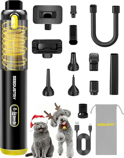 SEEDUSTRY Handheld Vacuum Cleaner Cordless, Mini Small Car Vacuum, Portable Pet Hair Vacuum, 3 Suction Modes-Up to 18000pa, 6 Blow & Suck & Deflate & Inflate Nozzles for Car, Pet, Office, Home