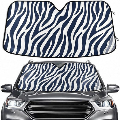 Windshield Sun Shade Blue White Zebra Print Front Window Block UV Shades Visor Reflective Retractable for Car SUV Trucks