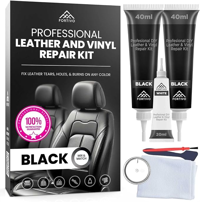 Professional Black Leather Repair Kit for Furniture, Couches, Boots, and Purses, Scratch Repair and Car Leather Restoration, All-Inclusive Vinyl Repair Kit, Quick and Easy to Use