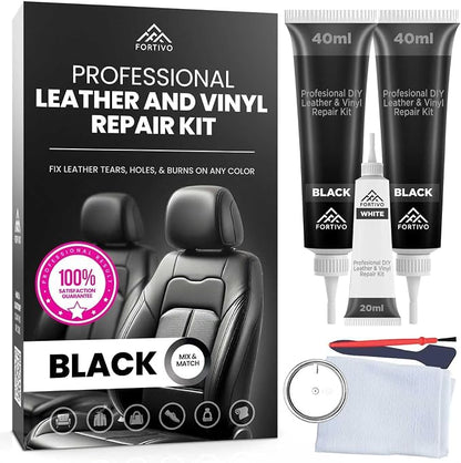 Professional Black Leather Repair Kit for Furniture, Couches, Boots, and Purses, Scratch Repair and Car Leather Restoration, All-Inclusive Vinyl Repair Kit, Quick and Easy to Use