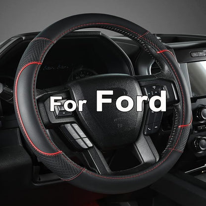 GIANT PANDA Steering Wheel Cover for Ford F150 F250 F350 Expedition - Black+Red Trim
