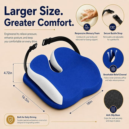 Memory Foam Seat Car Computer Desk Chair Cushion，Cushion For Tailbone Pain Relief Cushion Office Chair Butt Pillow Seat Cushions For Office Chairs Wheelchair Cushion For Long Sitting Back Pain Blue