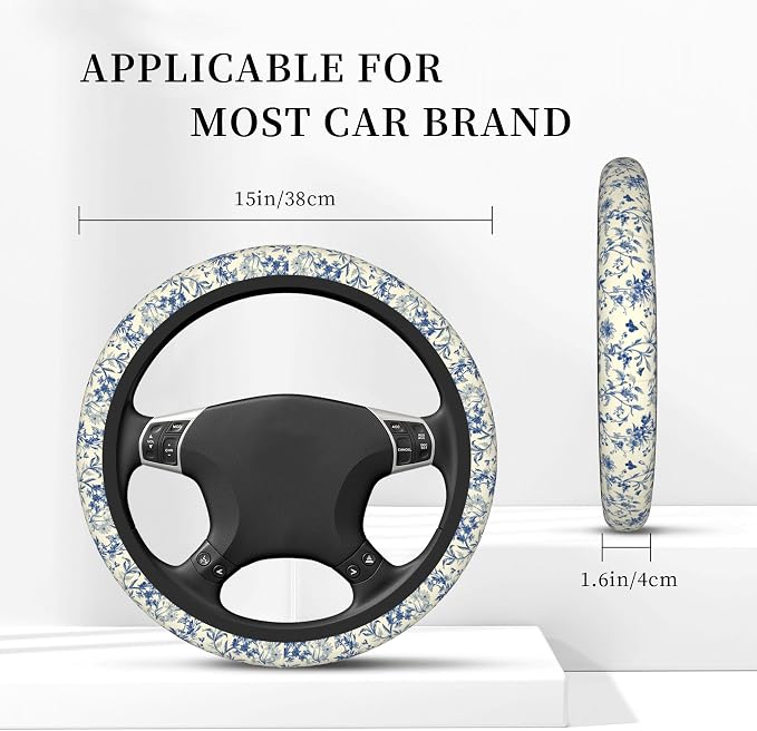 Floral Cute Steering Wheel Cover for Women & Men – Universal 15 Inch Car Accessories, Non-Slip & Stylish Design, Fits Most Cars, SUVs, and Auto