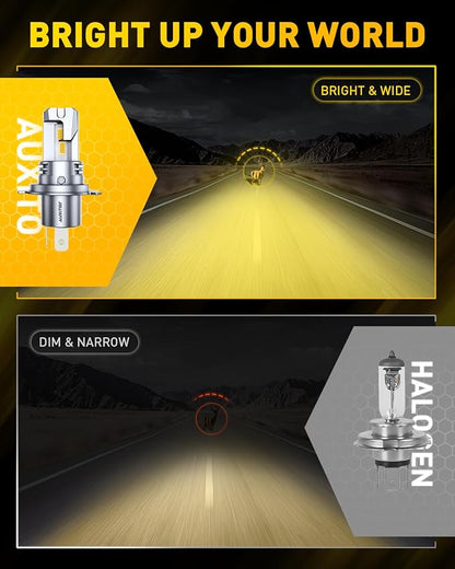 AUXITO H4 LED Bulbs Yellow Light 900% Ultra-Bright, 3000K Golden Yellow, Plug N Play, 50000Hrs Long Lifespan, No Flicker, 99% Compatibility, Pack of 2