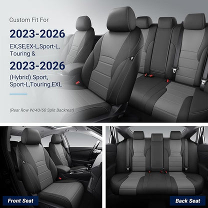 Custom for Honda Accord Seat Covers 2023 2024 2025 2026 EX,SE,EX-L,Sport-L,Touring & 2023-2026 (Hybrid) Sport,Touring,EXL,Sport-L, (Rear Row W/40/60 Split Backrest) - Black Grey