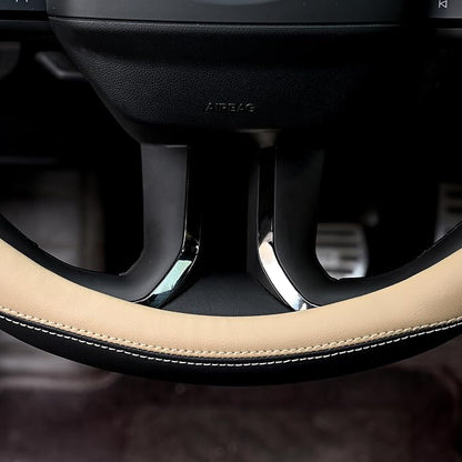Valleycomfy Microfiber Leather Steering Wheel Cover Large-Size for F150 F250 F350 Ram 4Runner Tacoma Tundra Range Rover Model S X with 15 1/2 inches-16 inches Outer Diameter Beige