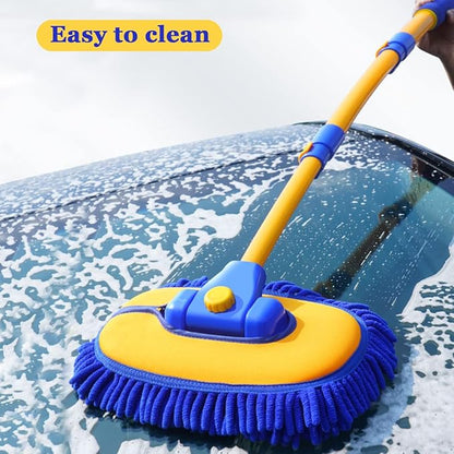 BMLEI Car Wash Brush with Long Handle, Microfiber Towels Car Wash Kit Cleaning Supplies, Car Wash Mop Mitt with 2 Replacement Head , Extension Pole Car Brush Cleaning Kit for Cars Trucks(Blue)
