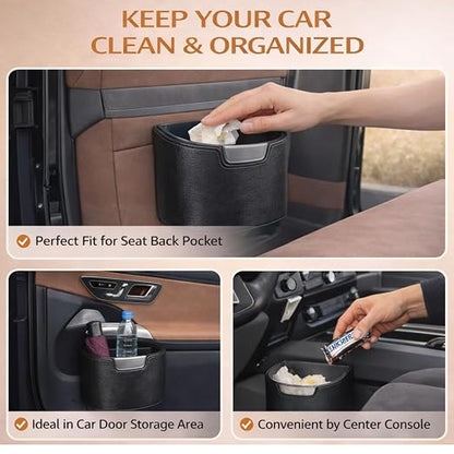 2PC Car Trash Can Leakproof Garbage Can for Car Hanging Back Seat PU Leather Vehicle Trash Bin Removable Liner for Travel Road Trip