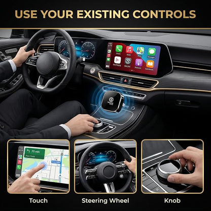 2-in-1 Wireless CarPlay & Android Auto Adapter, Wired to Wireless Adapter for Factory Wired CarPlay Vehicles, 5.8GHz WiFi, Bluetooth 5.3, Fast Auto-Connect – Black