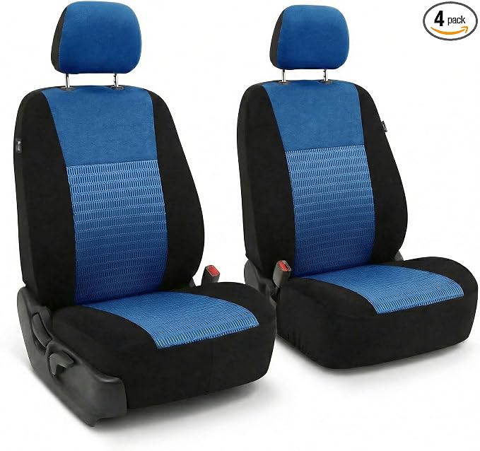 FH Group Universal Car Seat Covers Front Set for SUV Truck Sedan Vans | 3D Textured Breathable Fabric Seat Cover Set Protector with Airbag Compatible Interior Upgrade - Blue