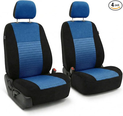 FH Group Universal Car Seat Covers Front Set for SUV Truck Sedan Vans | 3D Textured Breathable Fabric Seat Cover Set Protector with Airbag Compatible Interior Upgrade - Blue