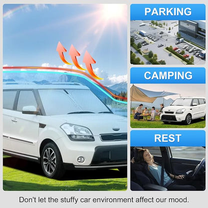 Custom Fit Windshield Sun Shade for Kia Soul Base 2014-2019 | Custom Fit Windshield Cover, Blocks UV Rays, Double-Layer Heat Shield, Durable Frame, Easy Fold & Storage