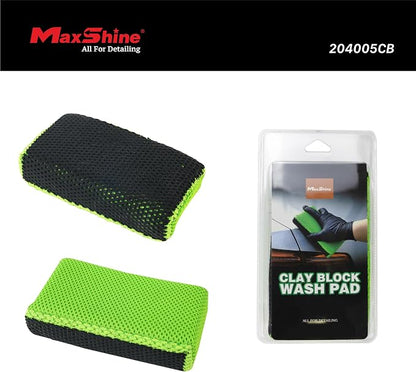 Maxshine Clay Sponge Block Wash Pad – Reusable Clay Bar Alternative with Microfiber Side, Removes Overspray, Brake Dust & Industrial Fallout, Safe Paint Decontamination Tool for Auto Detailing