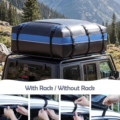 MD MADOATS Rooftop Cargo Carrier, 22 Cubic Ft Car Roof Cargo Carrier for All Vehicles, 840D Waterproof Car Top Carrier with Anti-Slip Mat, 6 Hooks, Storage Bag,Zipper Lock for Tripping & Moving - Blue