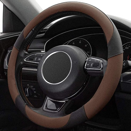 Steering Wheel Covers Black Universal Microfiber Leather, Suitable for 14 1/2-15 inch Car Steering Wheel Cover, Breathable, Anti Slip- Brown