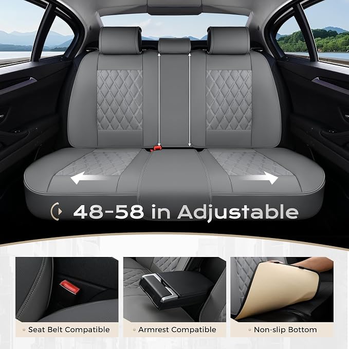 Coverado Car Seat Covers Front Seats and Back, Leather Seat Cover for Cars, Waterproof Seat Covers Full Set Universal Seat Covers Seats Protectors Car Seat Cushion Fit for Most Car - Gray